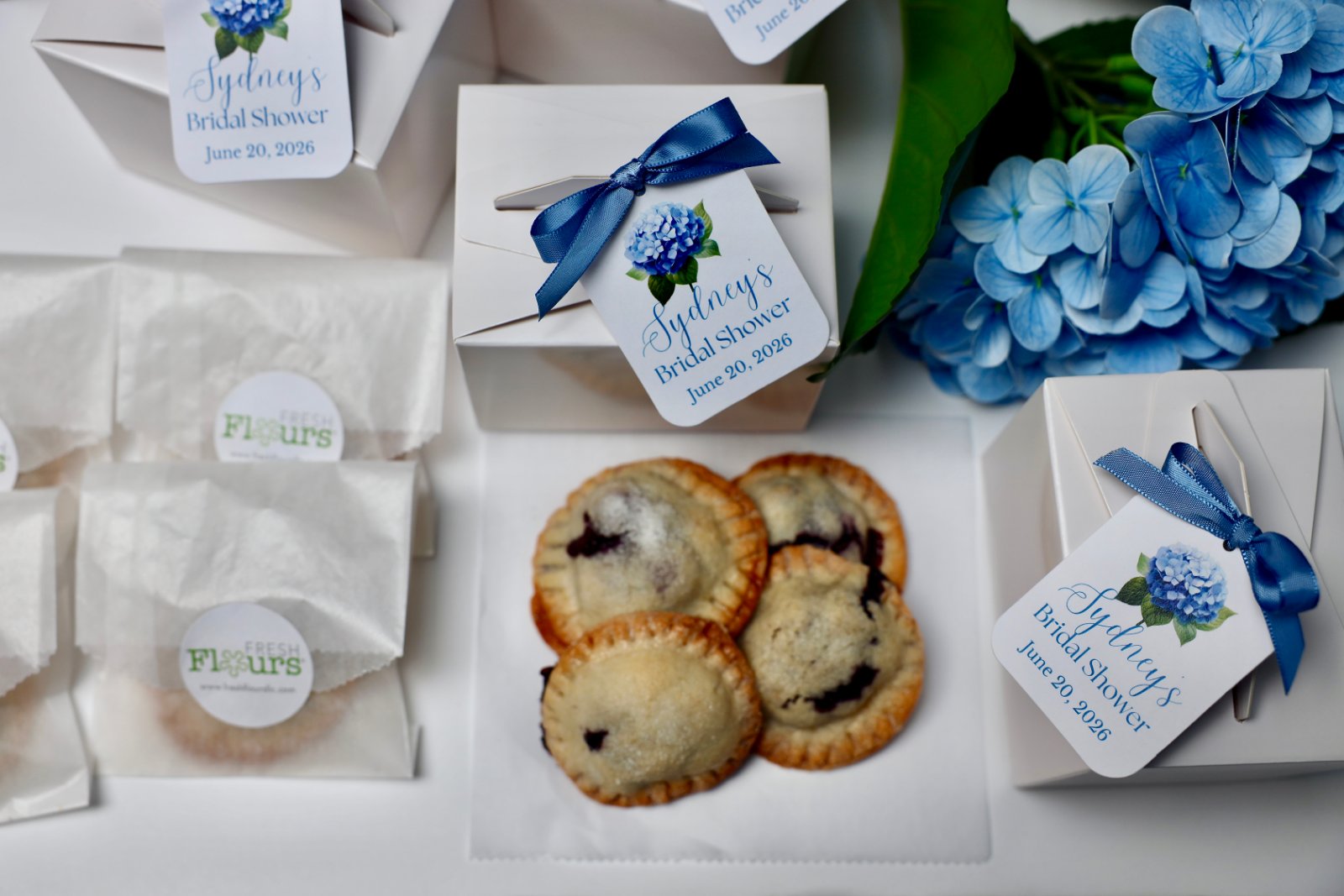 Blueberry pie mini shower favors