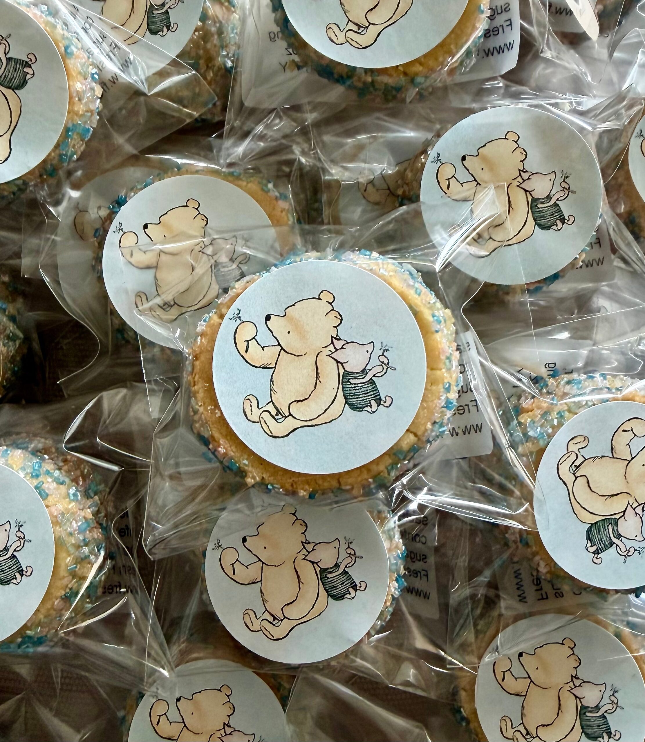 Winnie the Pooh decorated baby shower cookie favors